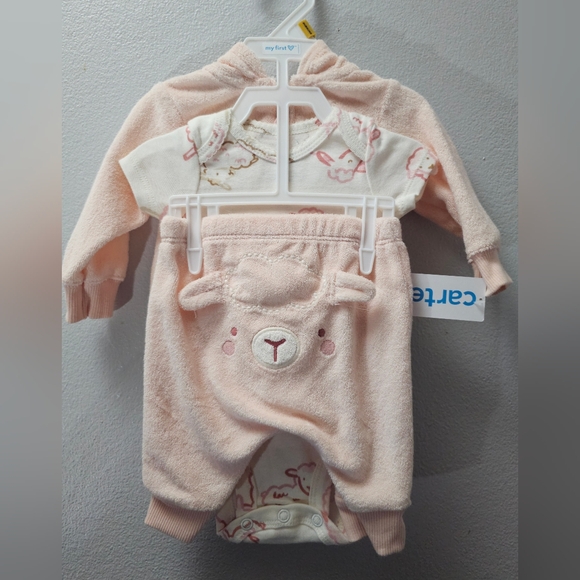 Carter's Pink Baby 3-Piece Sheep Onesie Pants Jacket Set Size Newborn 0 Mo - Picture 2 of 4